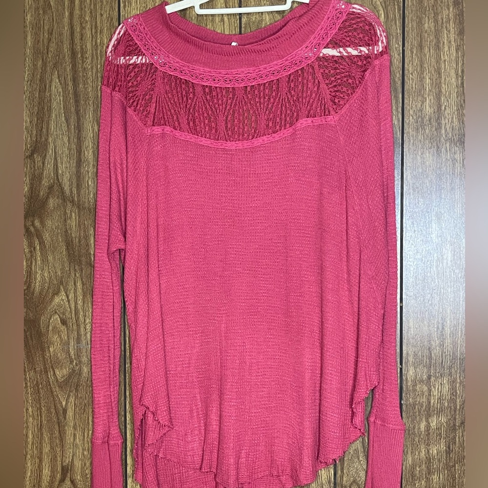 Free People Pink Long Sleeve Top
